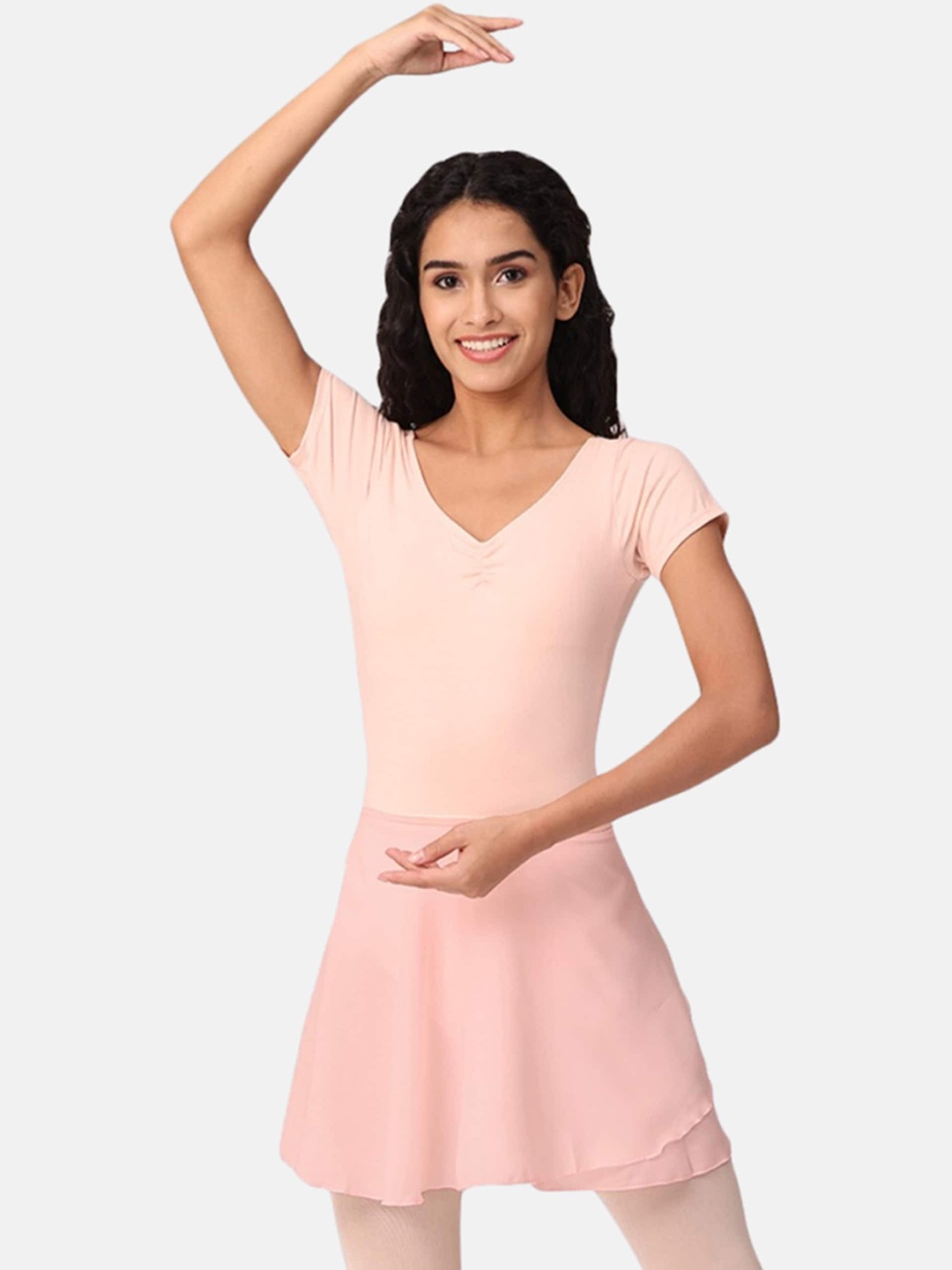 

IKAANYA Ballet Leotard Bodysuit With Skirt, Peach