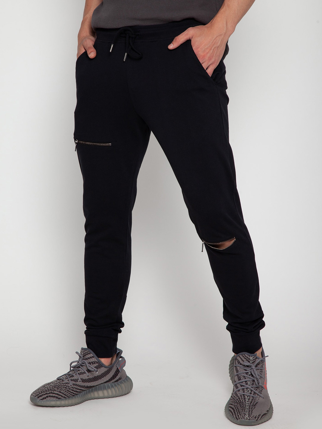 

CAVA Men Mid-Rise Tapered Zip Joggers, Black