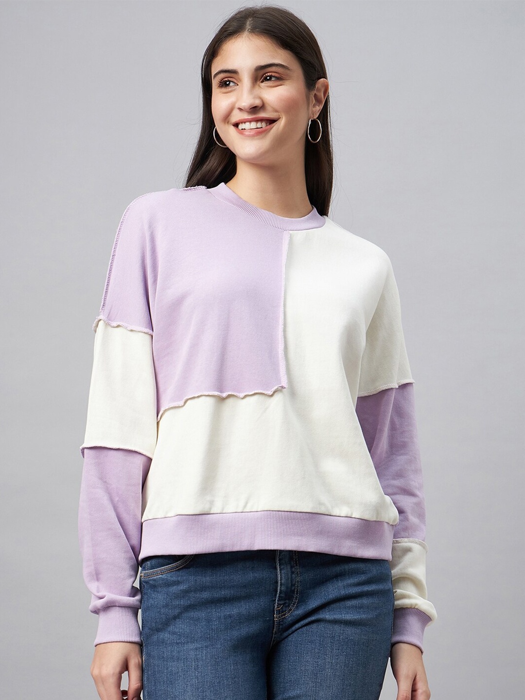 

Club York Colourblocked Round Neck Cotton Pullover Sweatshirt, Purple