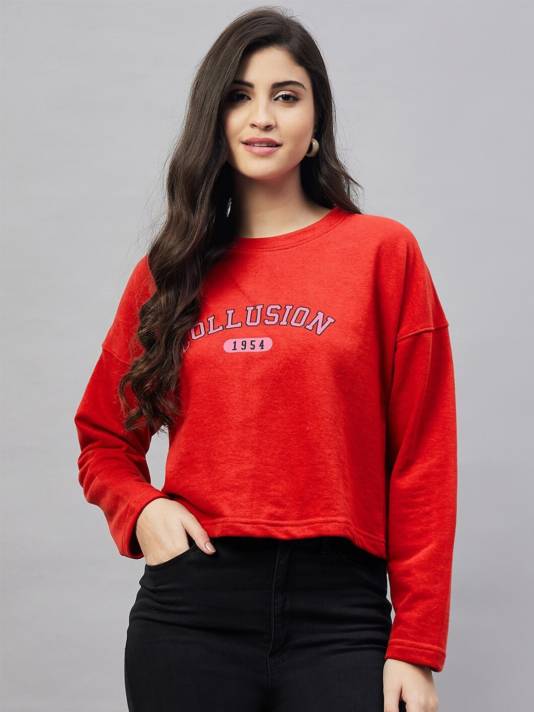 

Club York Typography Printed Round Neck Long Sleeves Cotton Terry Pullover Sweatshirt, Red