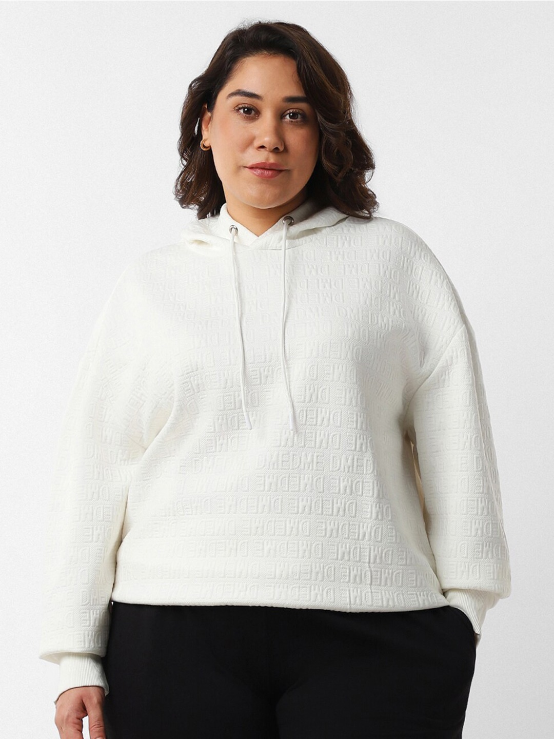 

Bewakoof Plus Plus Size Self Designed Hooded Sweatshirt, White