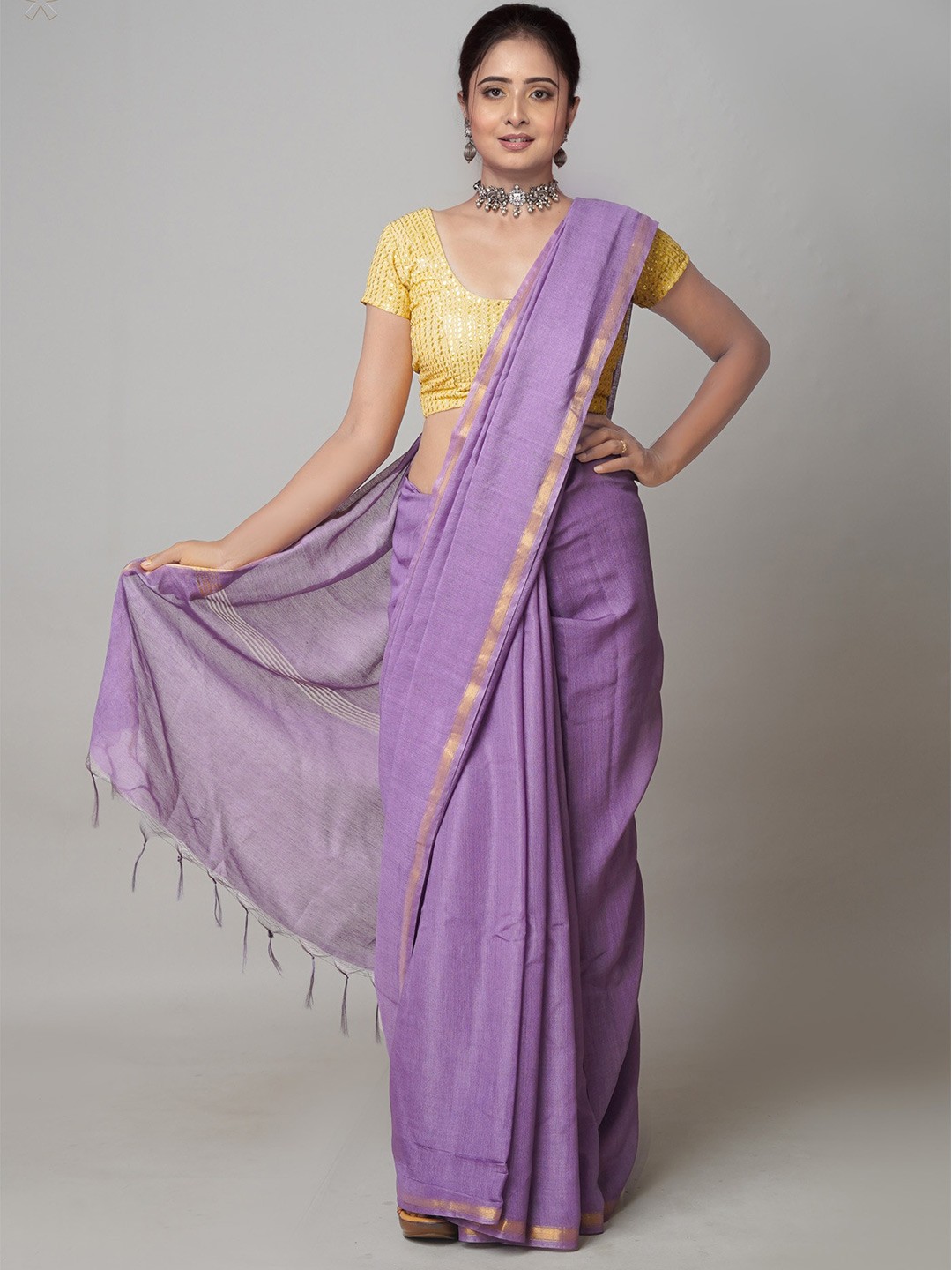 

Unnati Silks Zari Silk Cotton Chanderi Saree, Purple