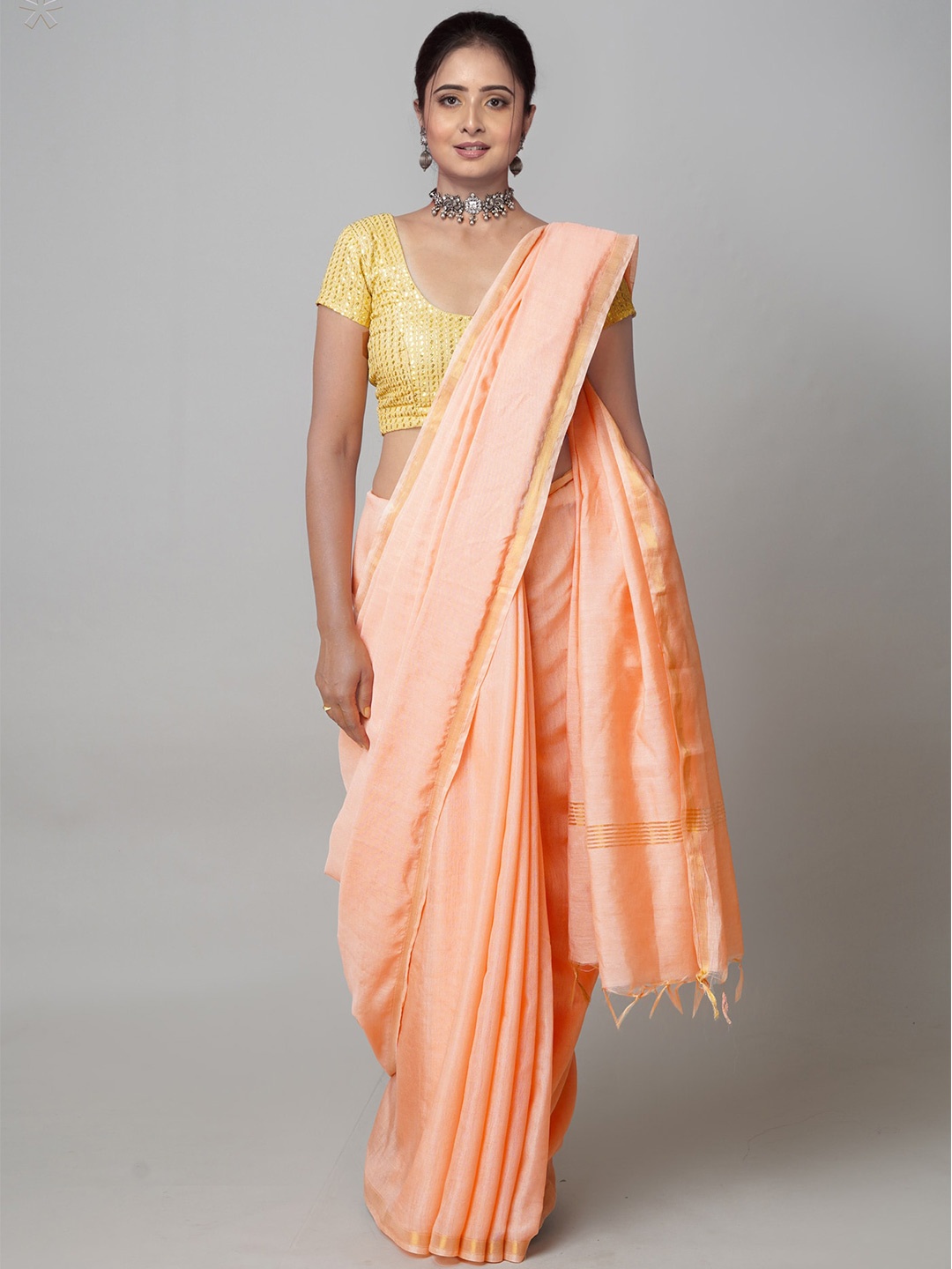 

Unnati Silks Zari Silk Cotton Chanderi Saree, Peach