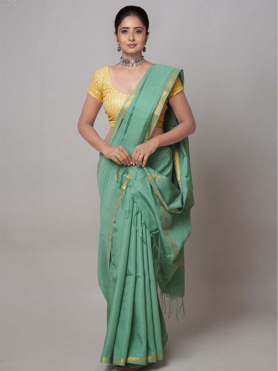 

Unnati Silks Zari Silk Cotton Chanderi Saree, Green