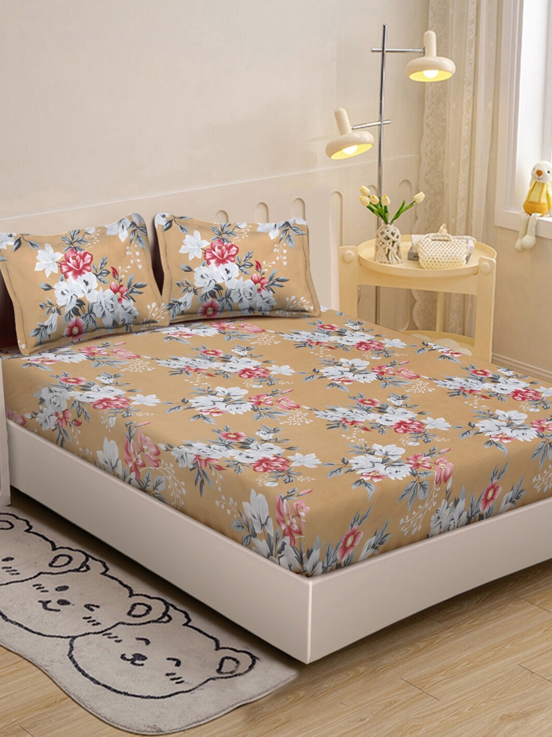 

KLOTTHE Book Fold Brown & White Floral 300 TC Single Bedsheet With 2 Pillow Cover