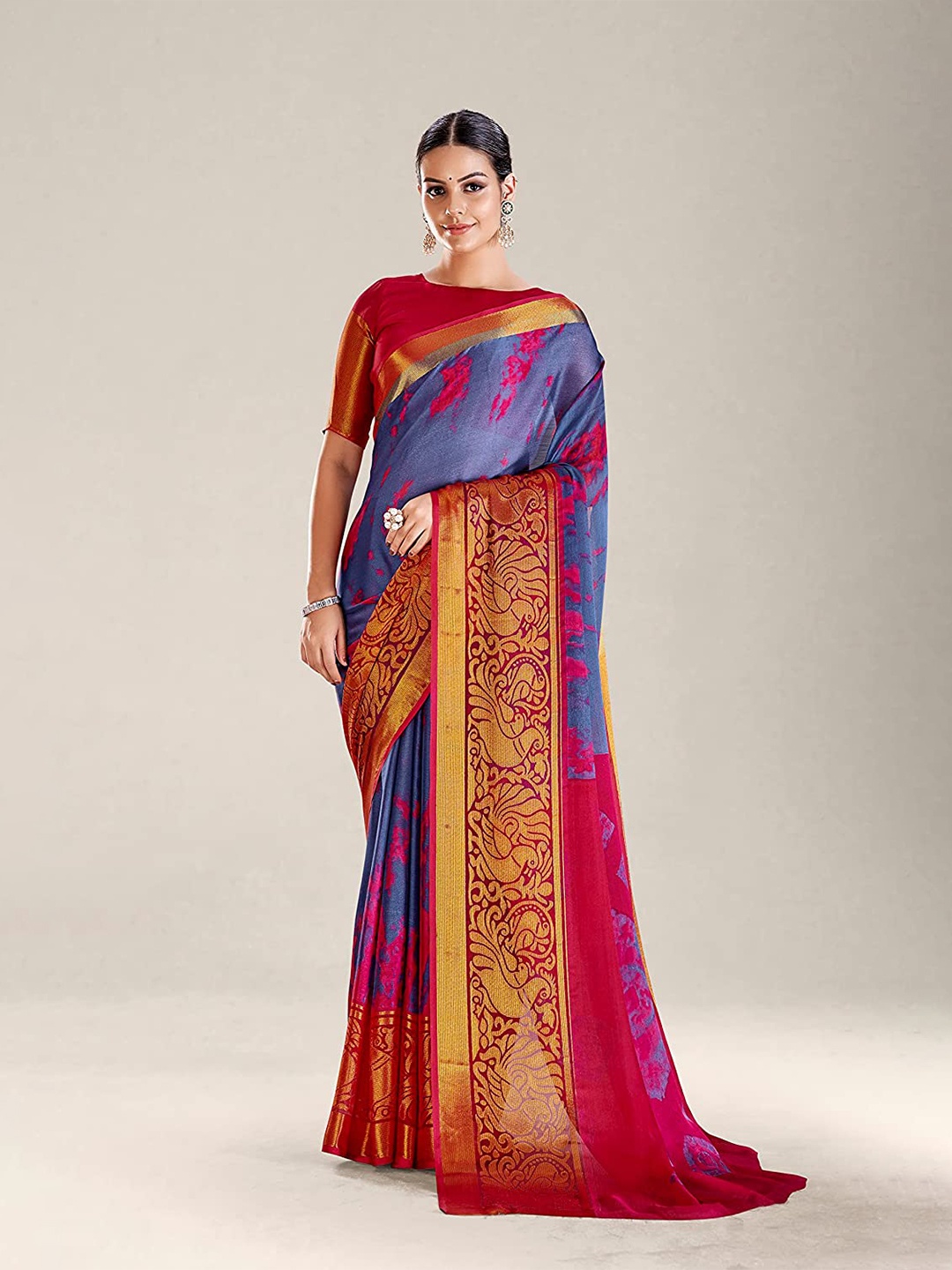 

KALINI Tie and Dye Zari Pure Chiffon Saree, Grey