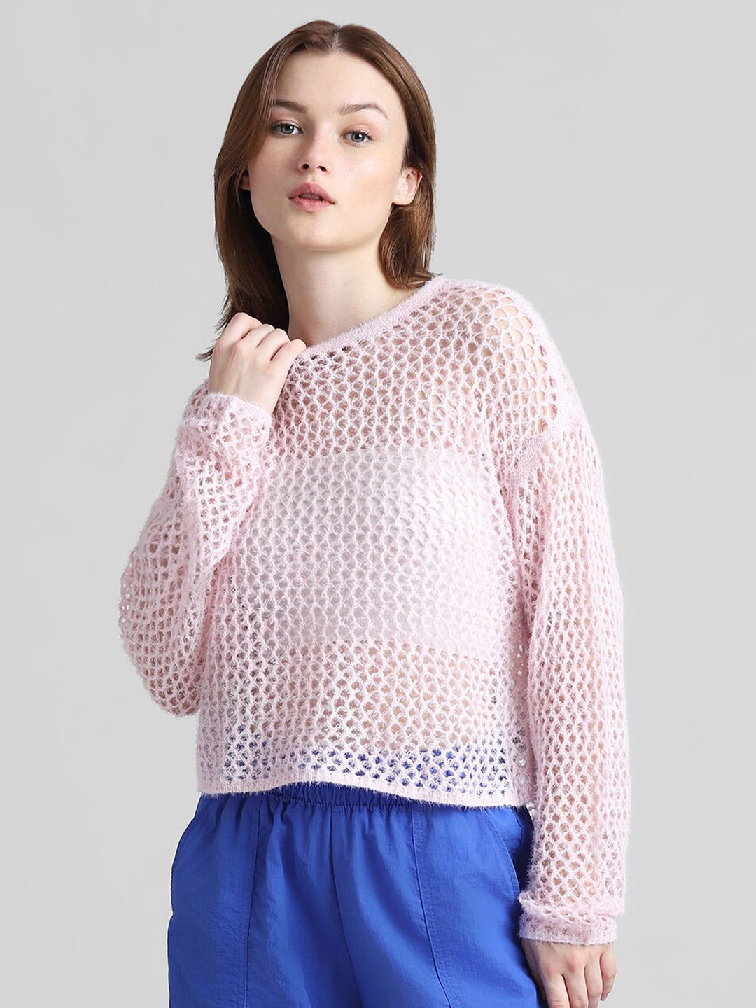 

ONLY Self Design Crop Top, Pink