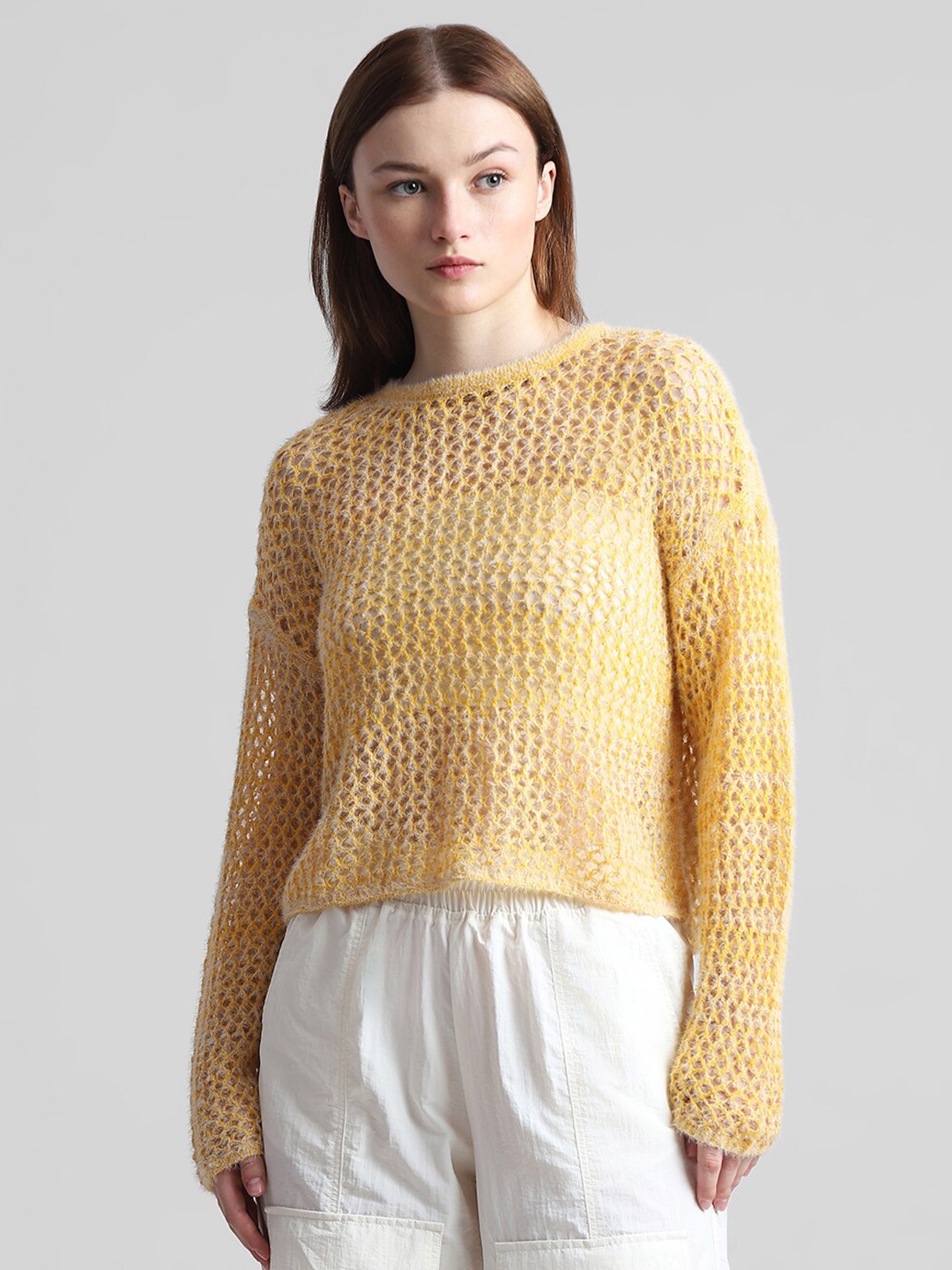 

ONLY Self Design Monochrome Crop Top, Yellow
