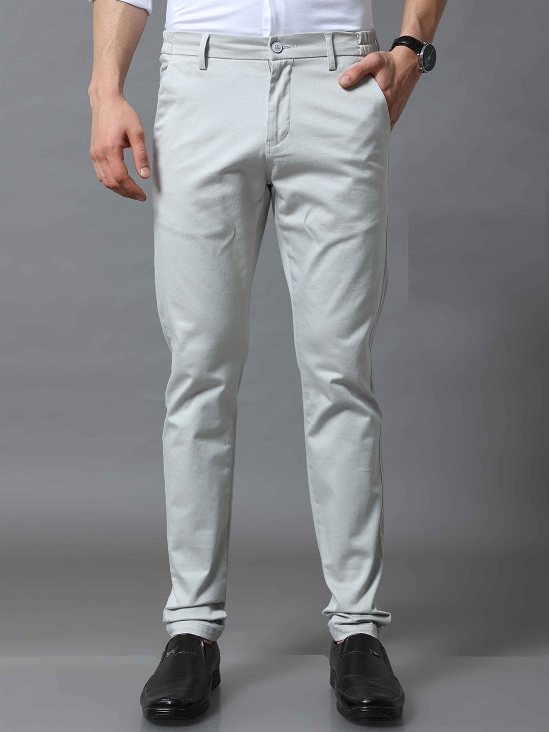 Tailoraedge Men Tailored Mid-Rise Chinos Trousers, White