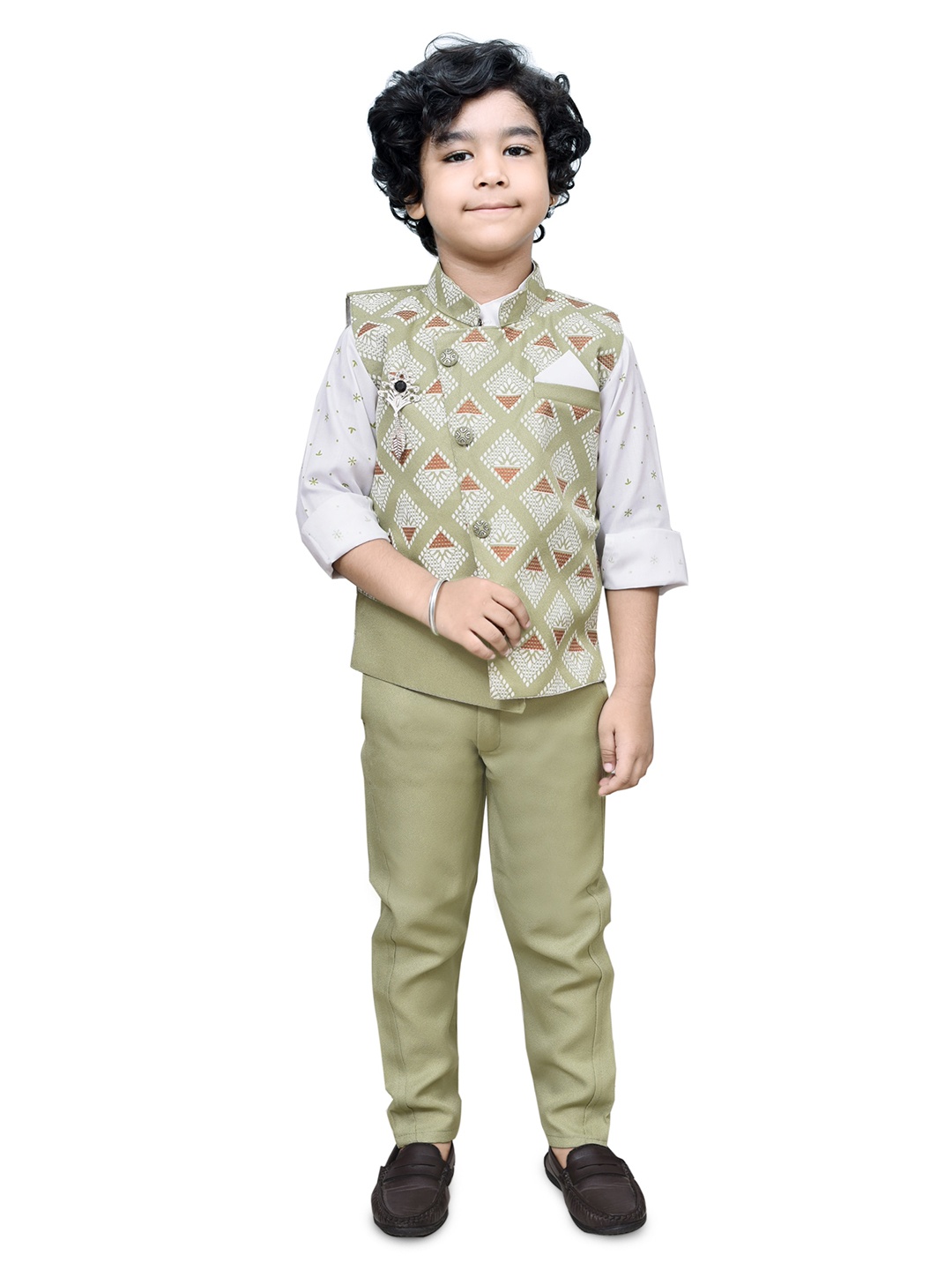 

BAESD Boys Ethnic Motifs Printed Shirt With Trousers, Green