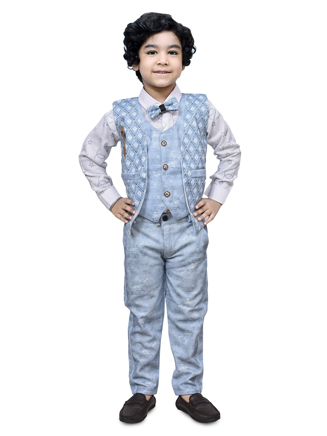 

BAESD Boys Printed Shirt With Trousers & Waistcoat, Blue