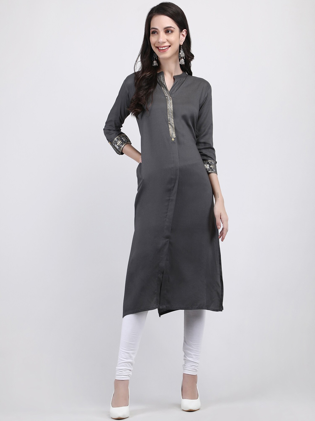 

ADAA JAIPUR Mandarin Collar Regular Kurta, Grey