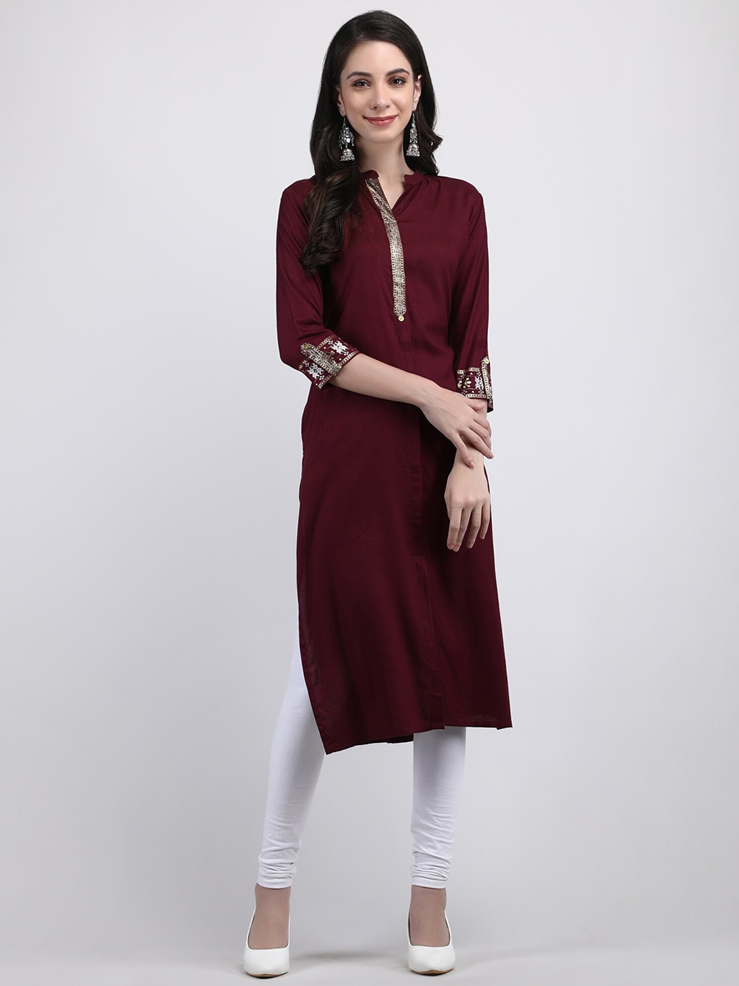 

ADAA JAIPUR Mandarin Collar Regular Kurta, Maroon