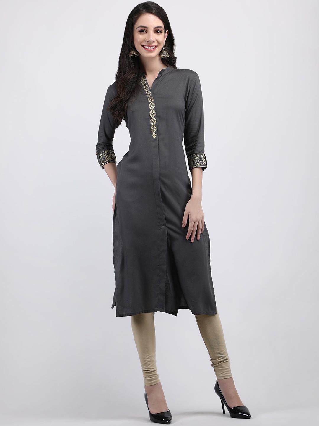 

ADAA JAIPUR Mandarin Collar Regular Kurta, Grey