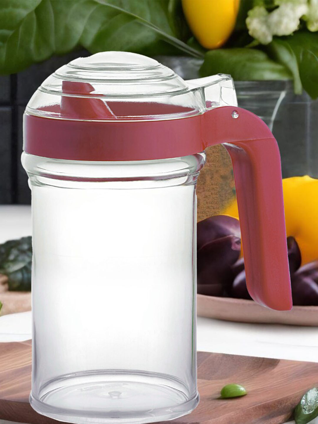 

HAZEL Transparent & Red Oil Container With Handle & Leakproof Lid 950 ml
