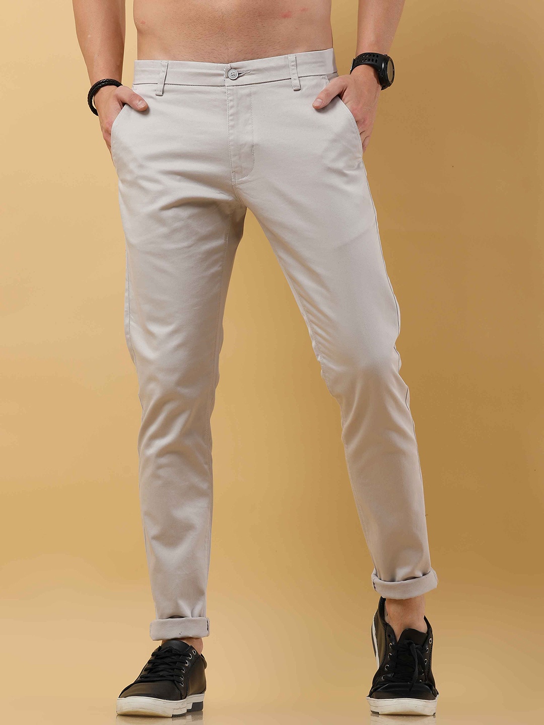 Tailoraedge Men Mid-Rise Tailored Chinos Trousers, White