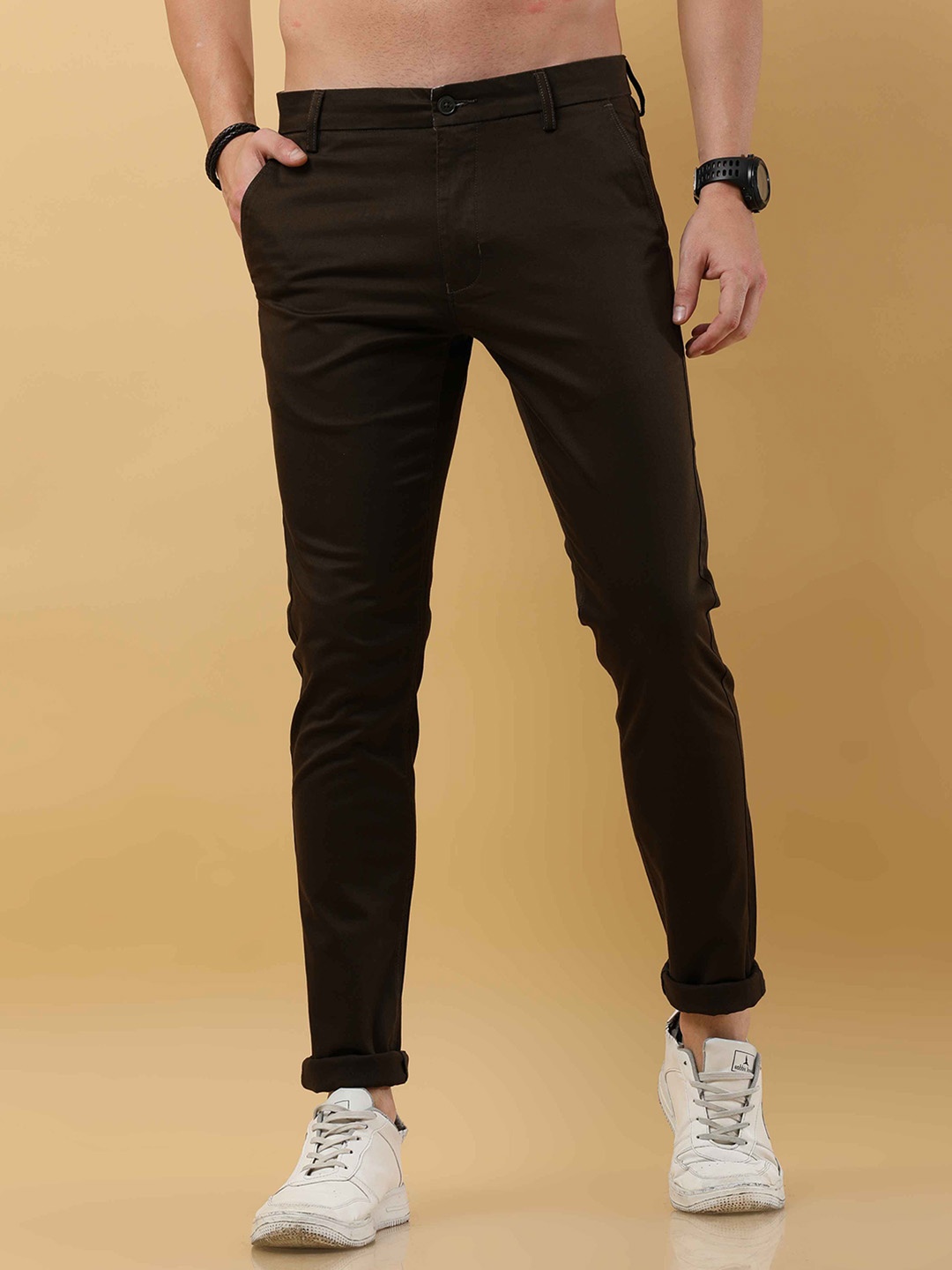 

Tailoraedge Men Tailored Chinos Trousers, Olive