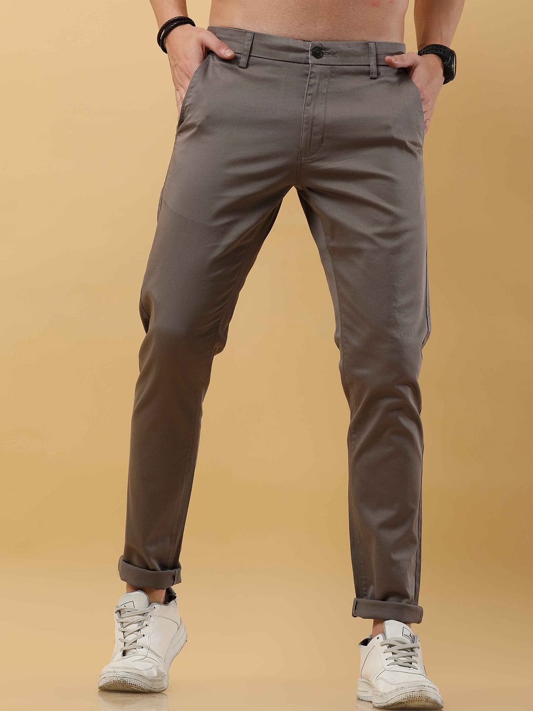 

Tailoraedge Men Mid-Rise Tailored Chinos Trousers, Grey