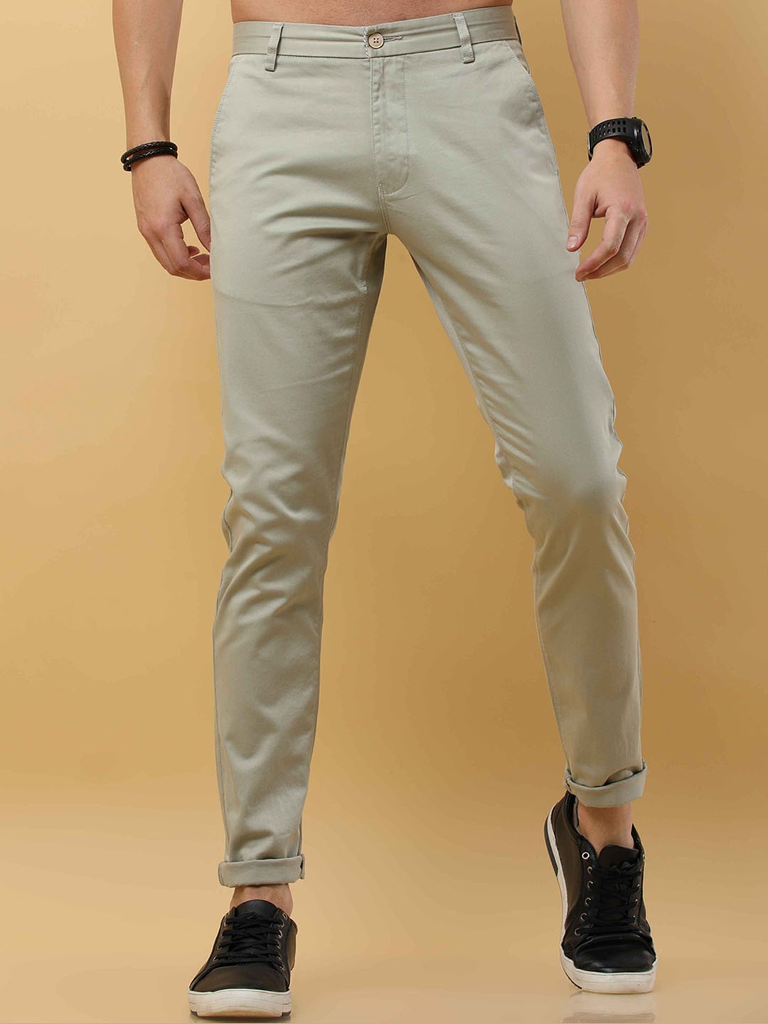 Tailoraedge Men Tailored Chinos Trousers, Green