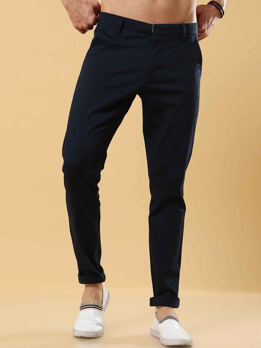 Tailoraedge Men Mid-Rise Tailored Trousers, Navy blue