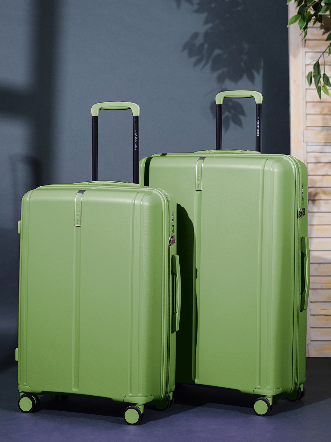 

Nasher Miles The Line Set Of 2 Hard-Sided Trolley Suitcase, Green