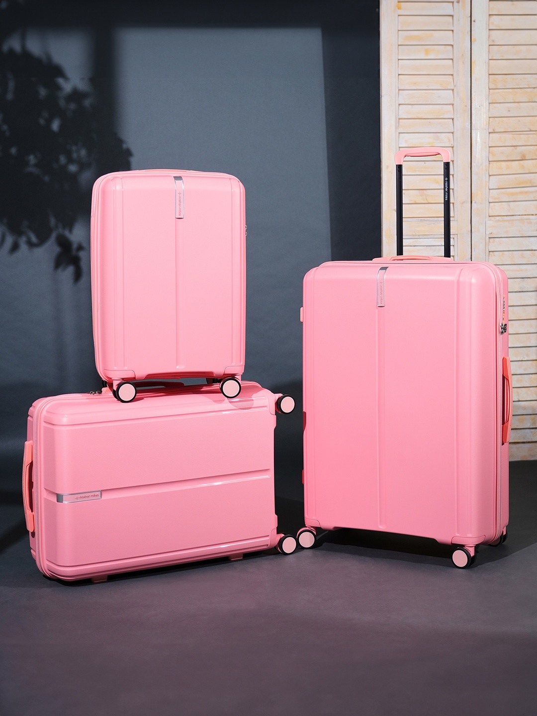 

Nasher Miles Set Of 3 The Line Hard-Sided Trolley Suitcase, Pink