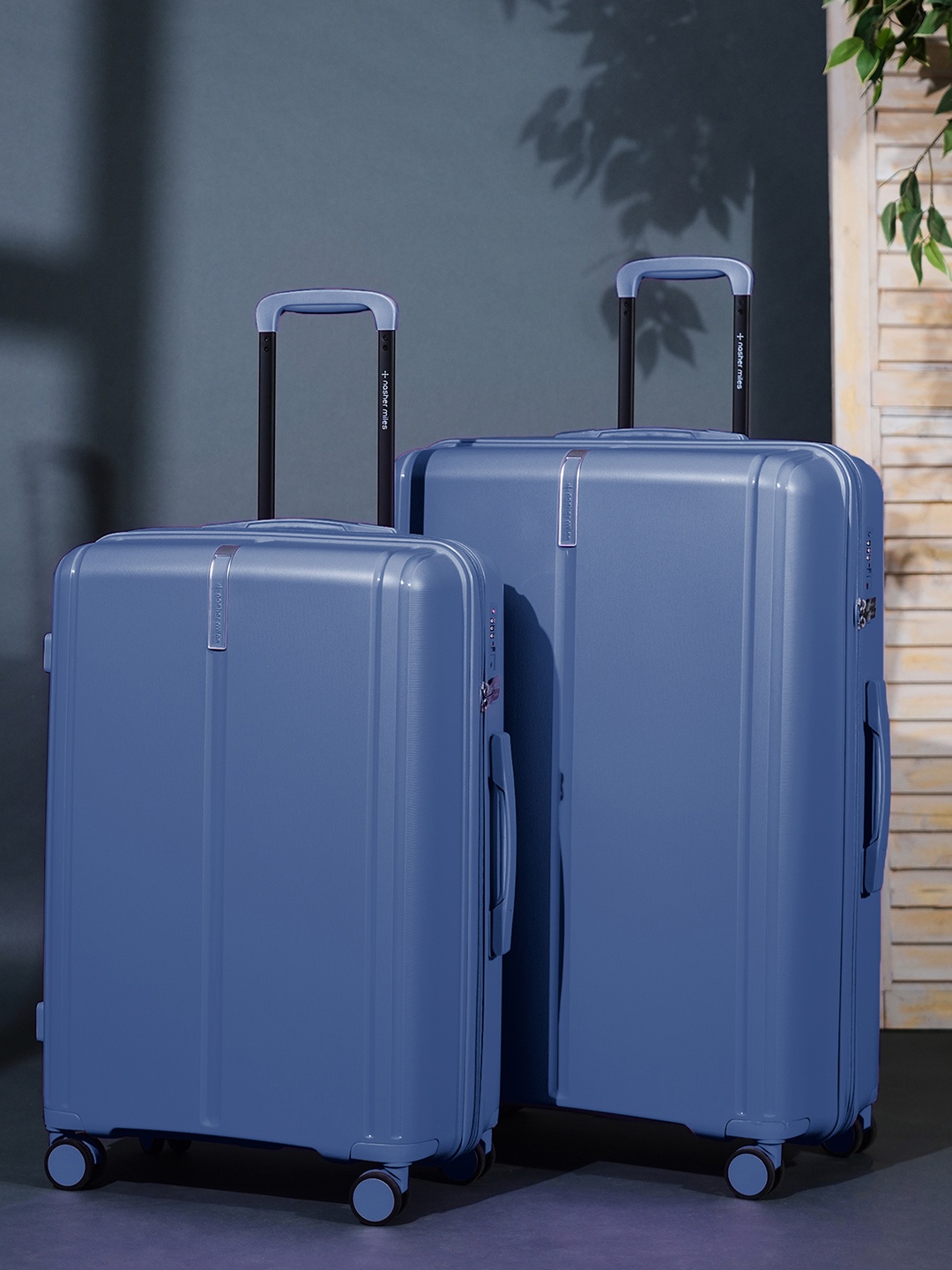 

Nasher Miles The Line Set Of 2 Light Weight Hard-Sided Medium Trolley Suitcase, Blue