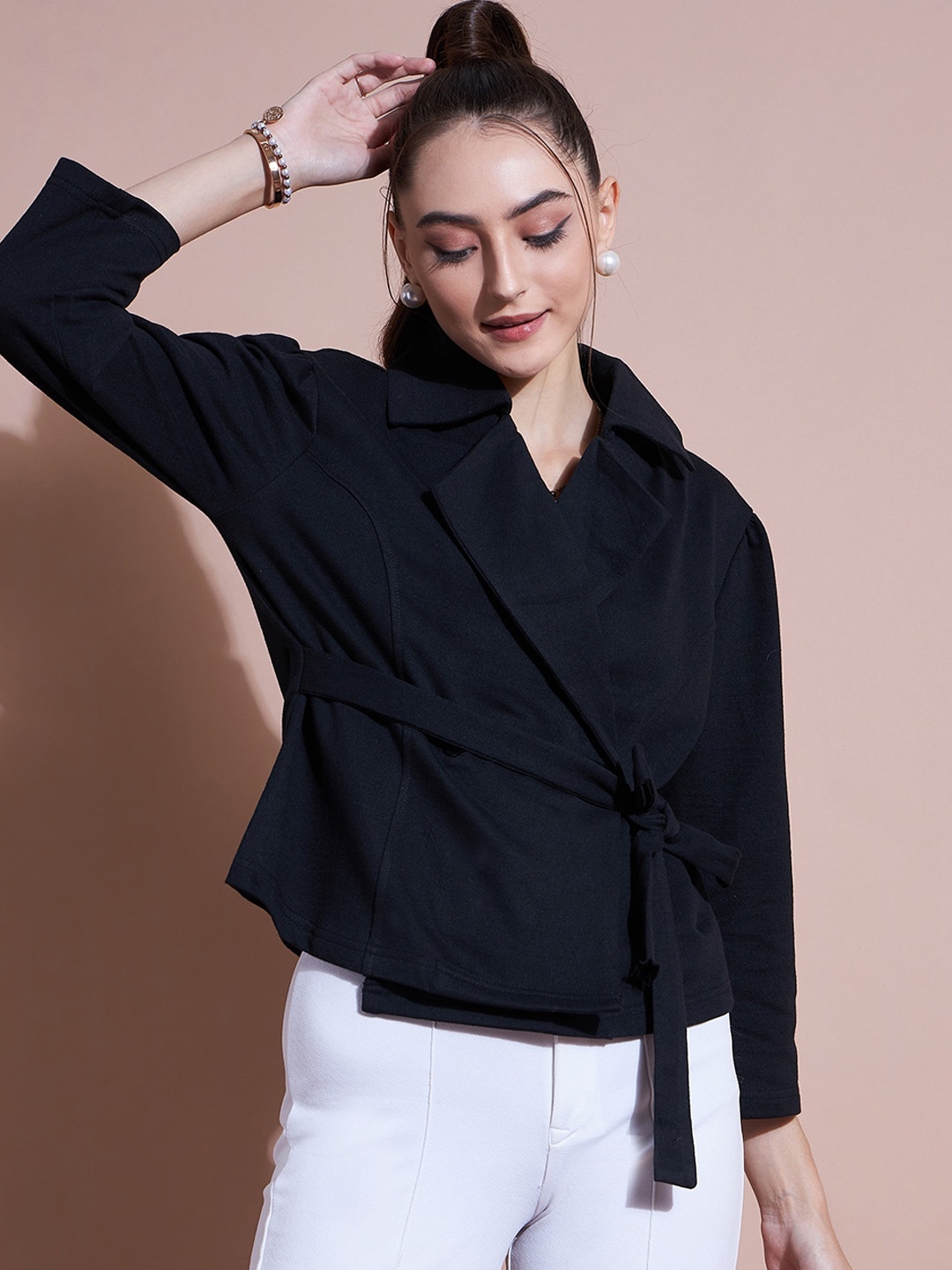 

DressBerry Self-Design Double-Breasted Acrylic Blazers, Black