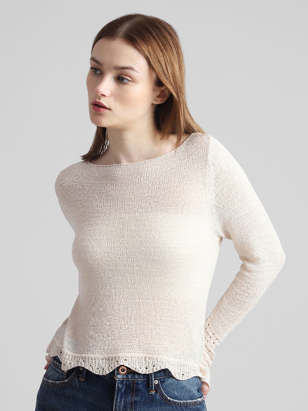 

ONLY Onlkia Ls Knit Boat Neck Long Sleeves Acrylic Pullover, Off white