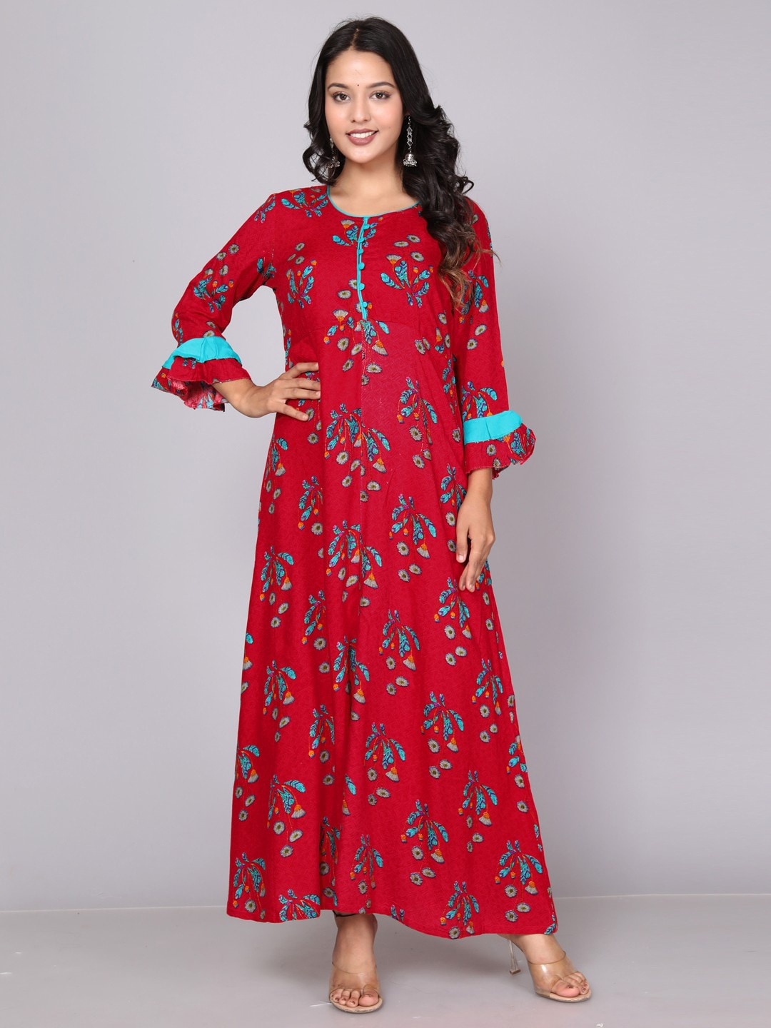 

Miramaar Floral Printed Bell Sleeve Maxi Dress, Red