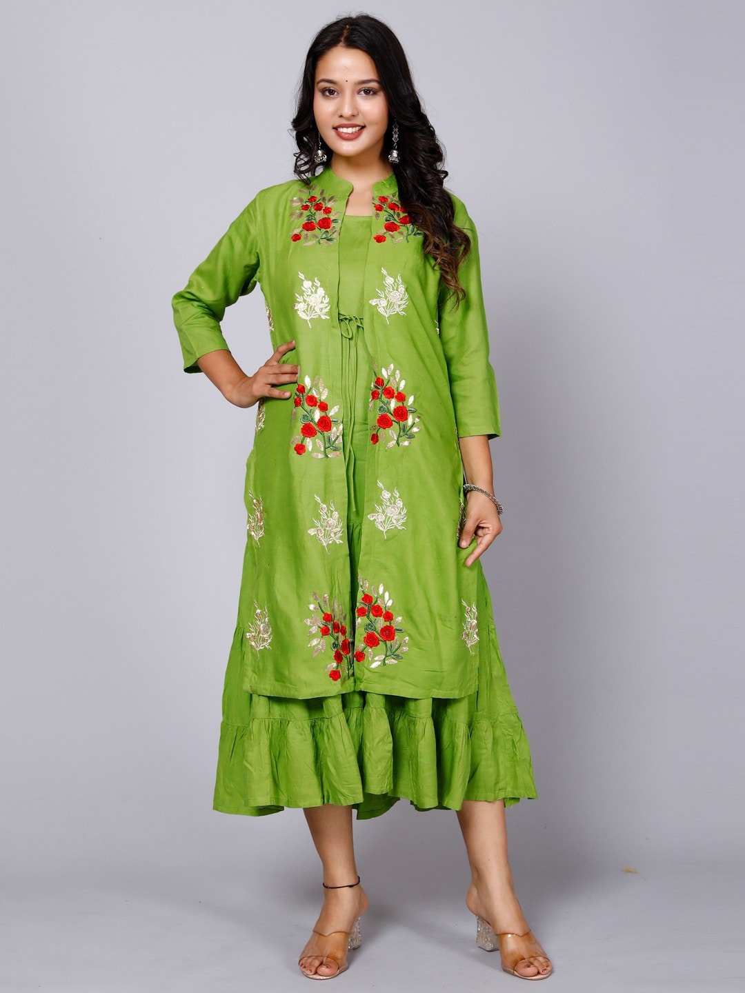 

Miramaar Floral Embroidered A-Line Midi Dress, Green