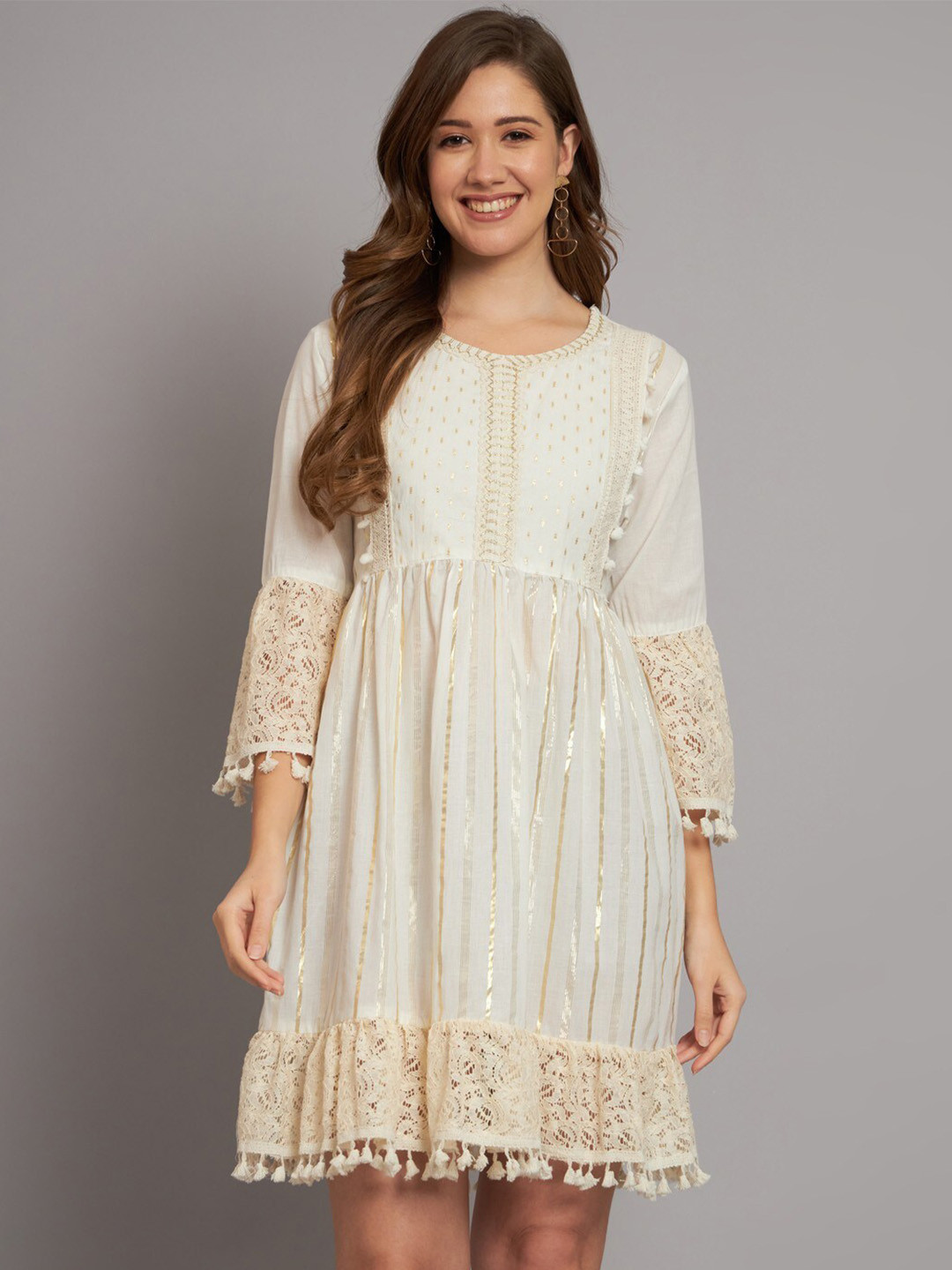 

Miramaar Bell Sleeves Fit & Flare Dress, Cream