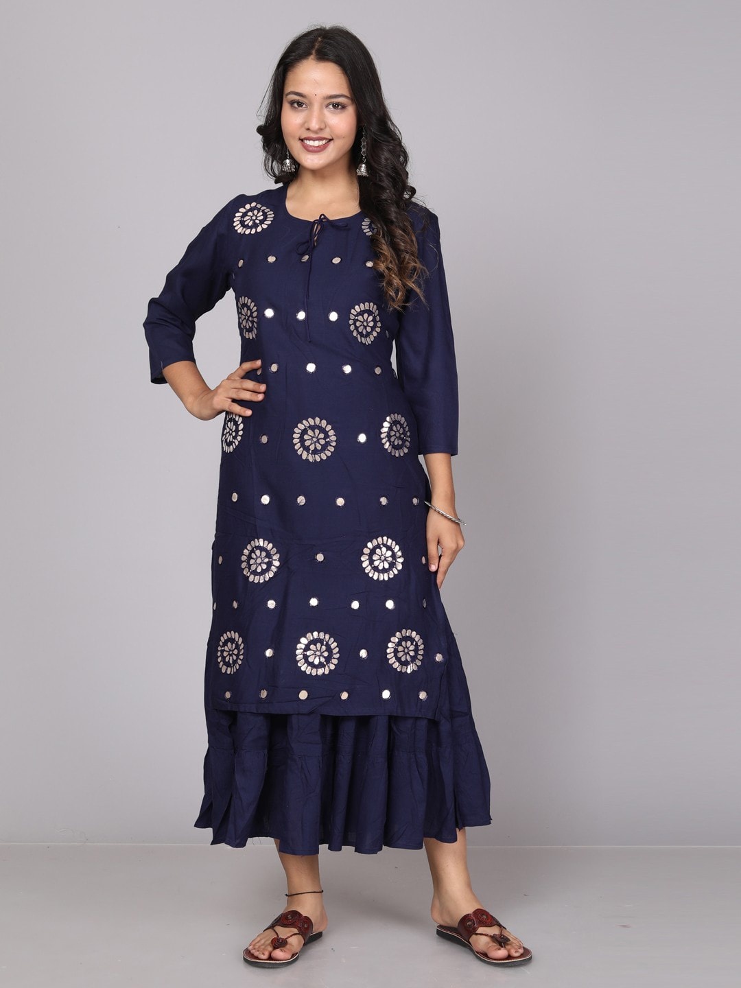 

Miramaar Embellished Fit And Flare Ethnic Dress, Navy blue