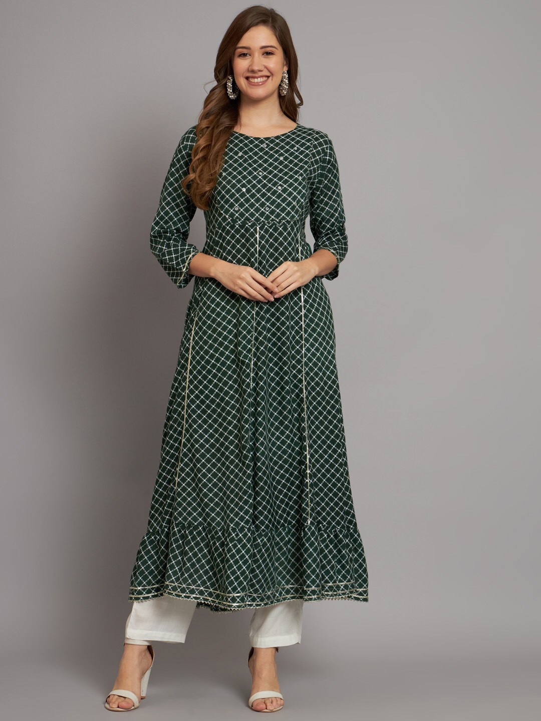 

Miramaar Checked A-Line Kurtas, Green