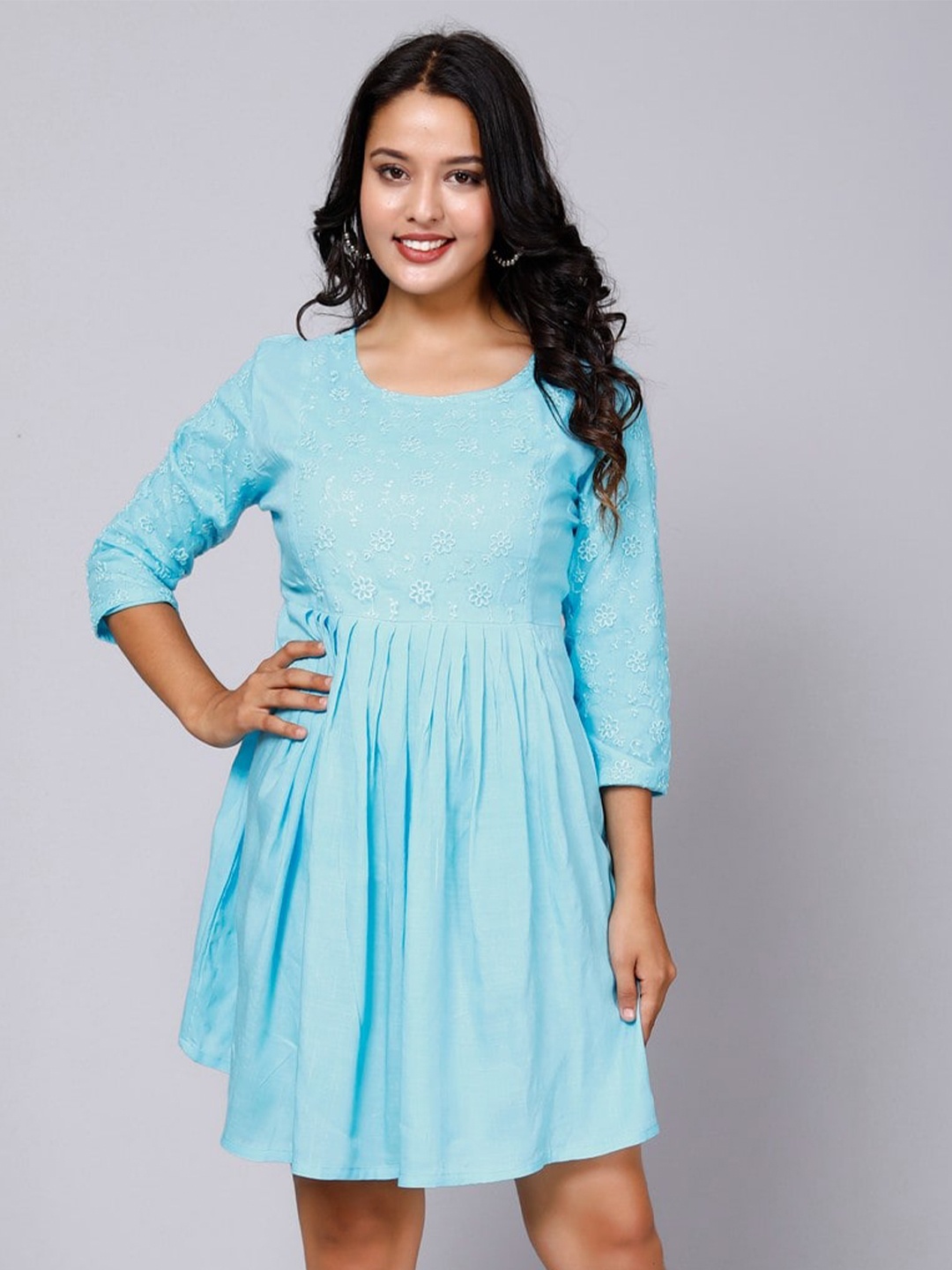 

Miramaar Floral Embroidered Fit & Flare Dress, Turquoise blue