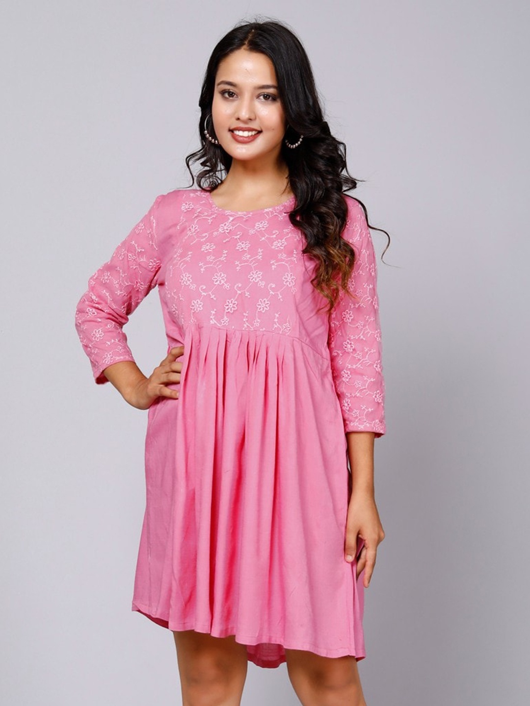 

Miramaar Floral Embroidered Fit & Flare Dress, Pink