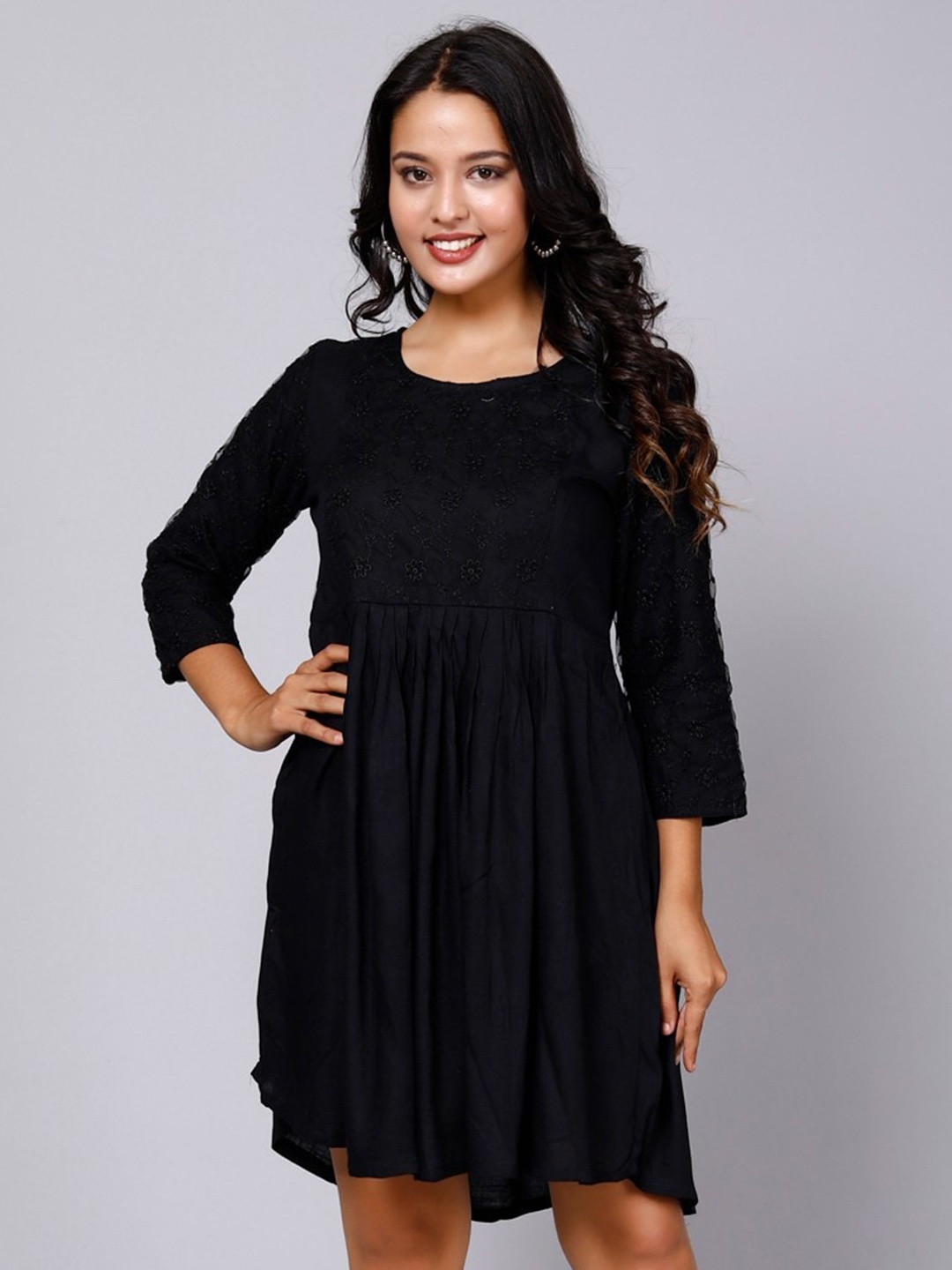 

Miramaar Floral Embroidered Fit & Flare Dress, Black