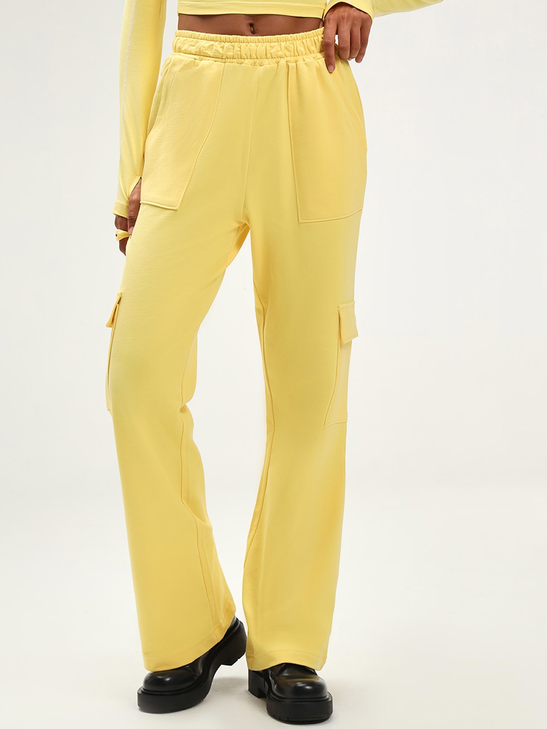 

CAVA Women Cotton Wide Cargo Joggers, Yellow