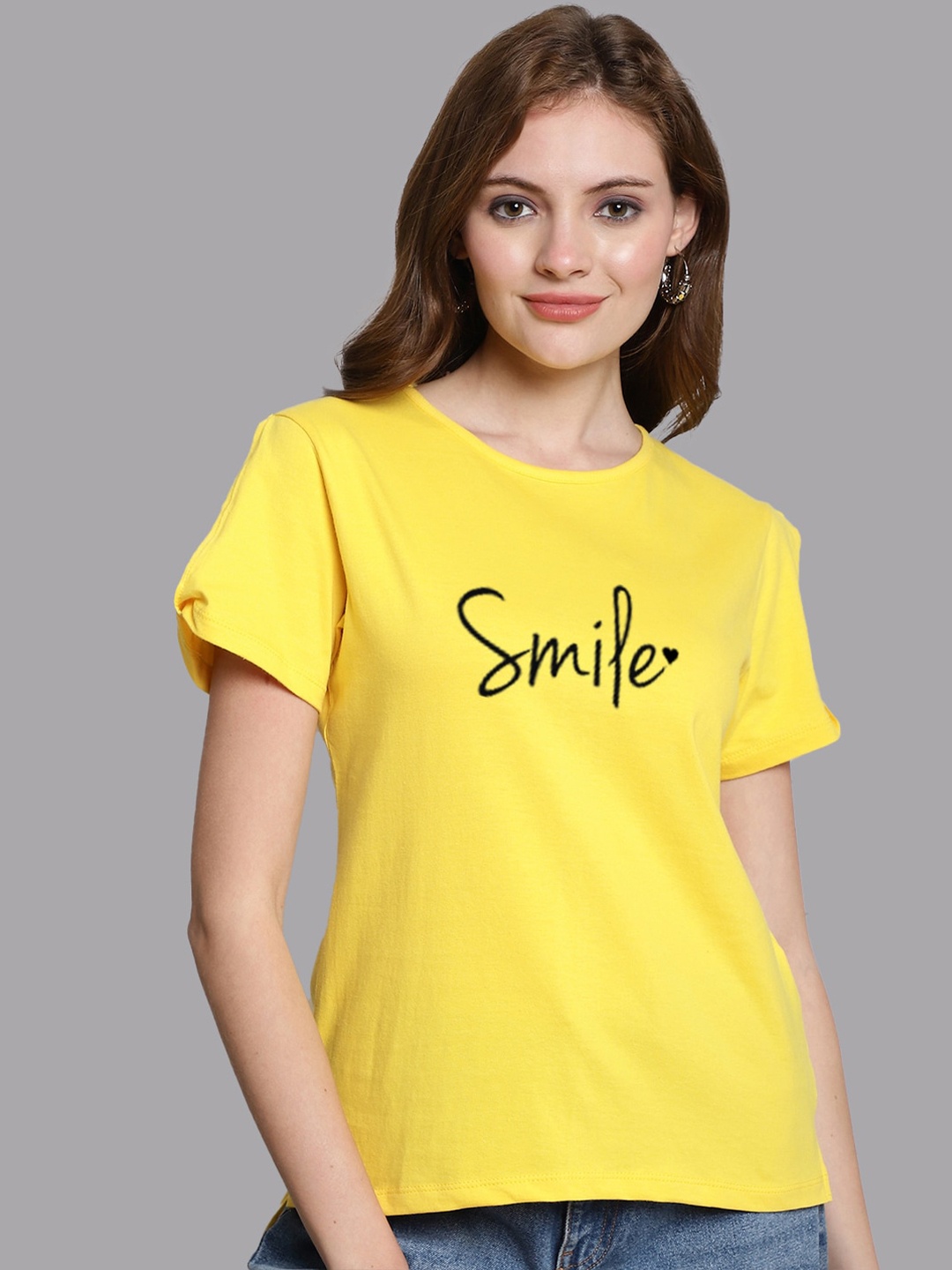 

FBAR Regular Fit Typography Printed Round Neck Cotton T-Shirt, Yellow