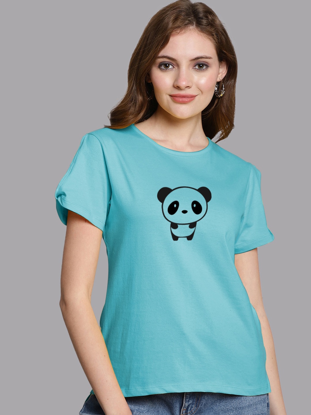 

FBAR Regular Fit Graphic Printed Round Neck Cotton Top, Turquoise blue