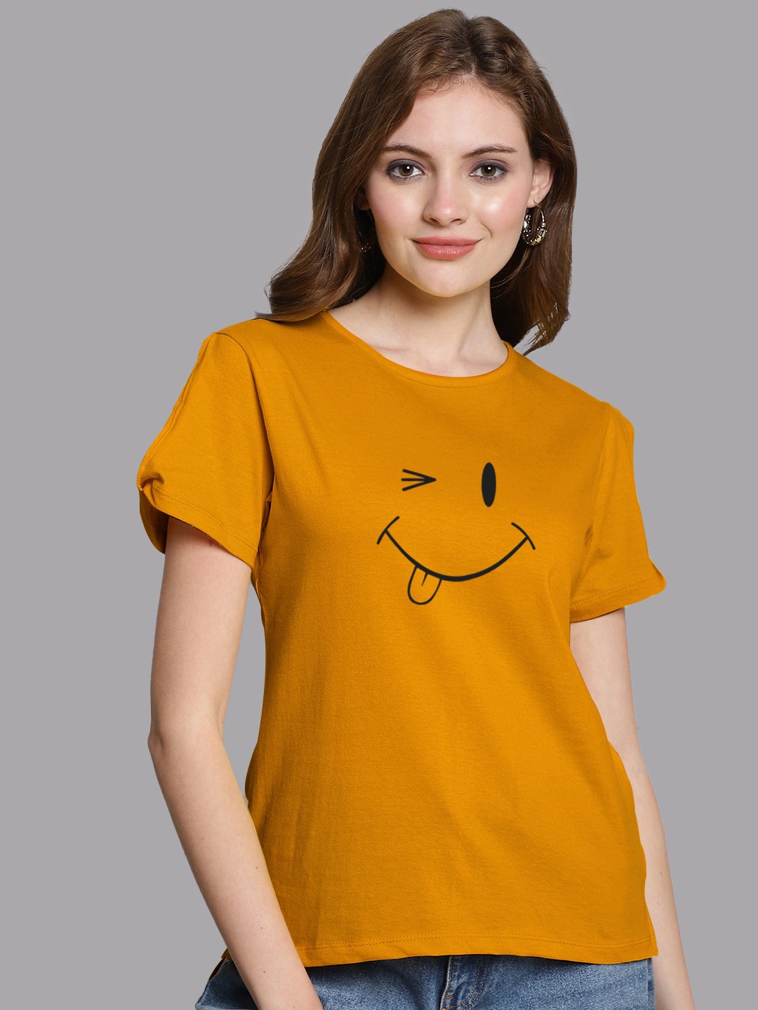 

FBAR Graphic Printed Slit Sleeves Pure Cotton Top, Gold