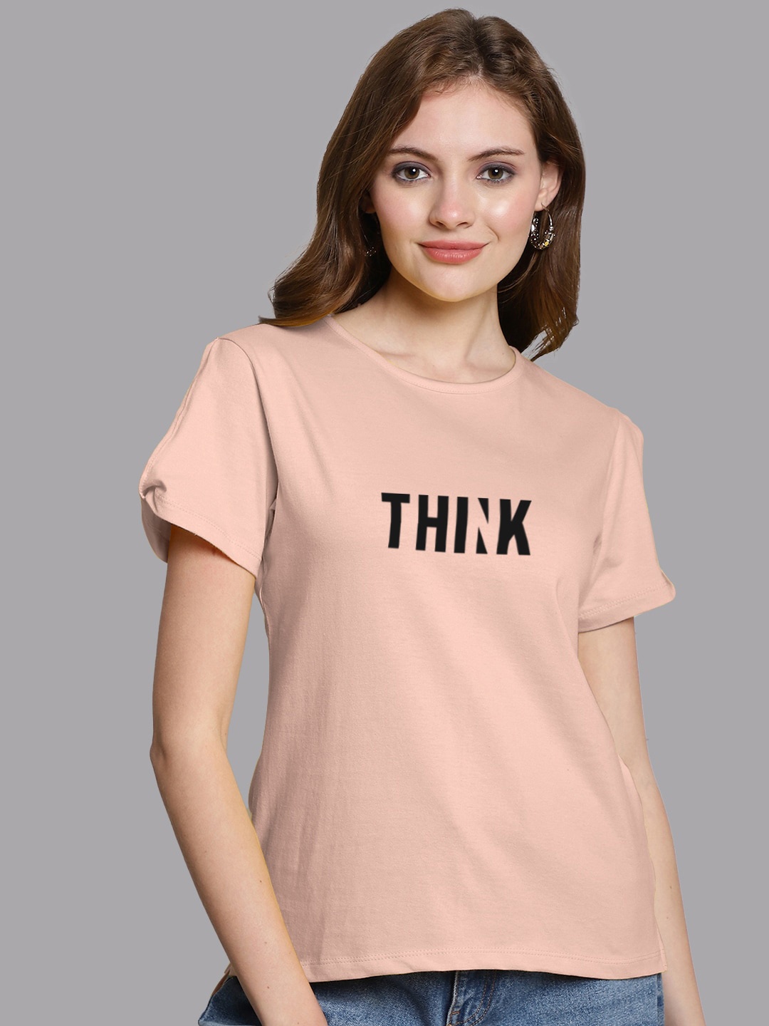 

FBAR Typography Printed Slit Sleeves Pure Cotton Top, Coral