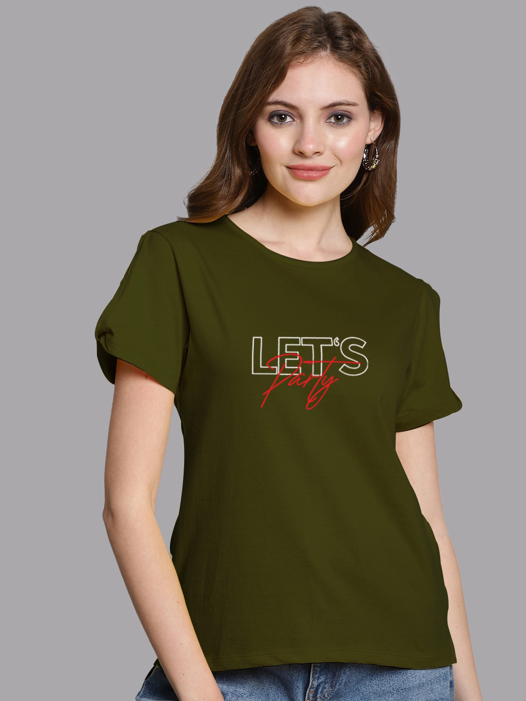 

FBAR Typography Printed Short Sleeves Pure Cotton Top, Olive