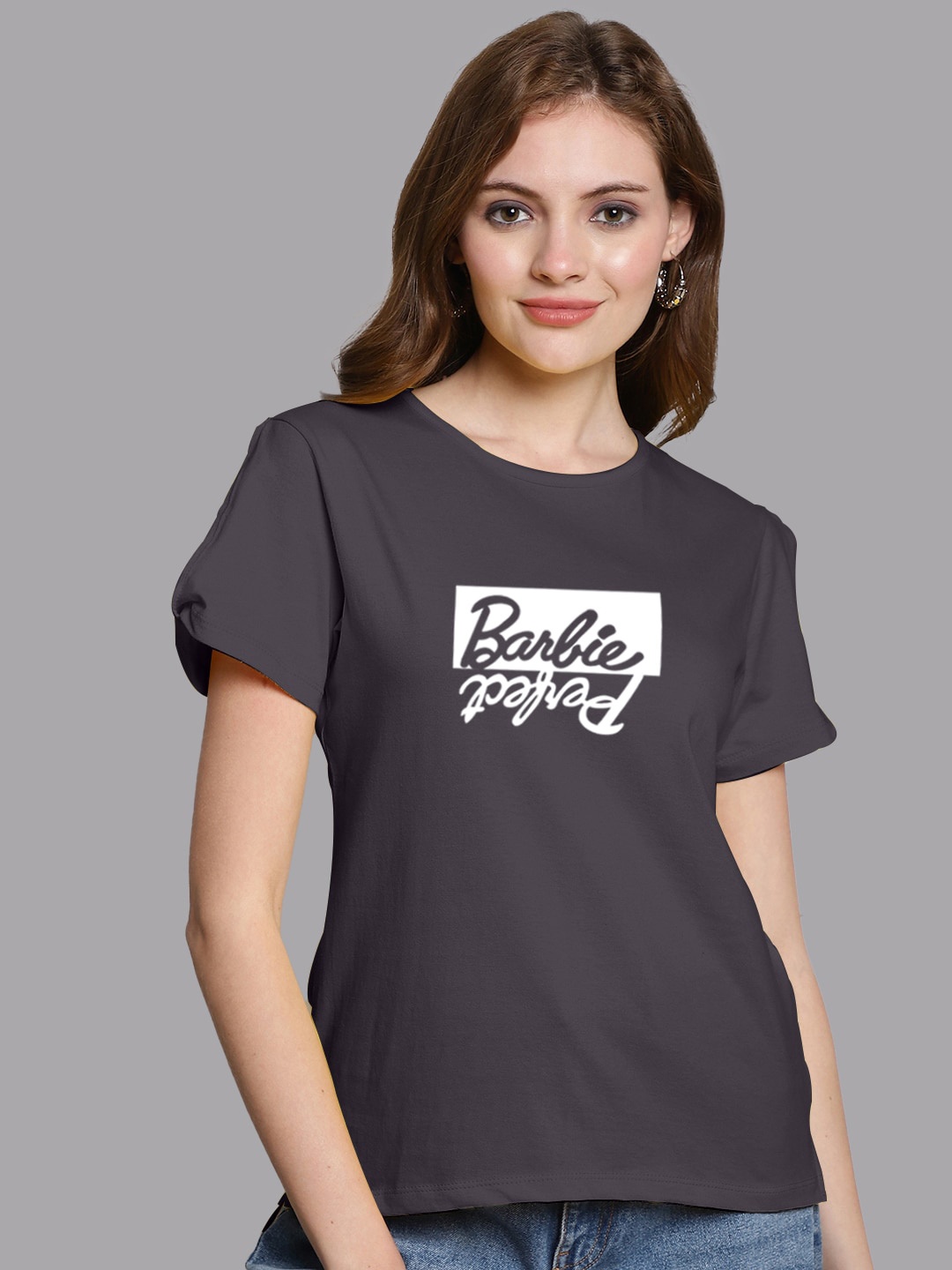 

FBAR Typography Printed Slit Sleeves Pure Cotton Regular Top, Brown