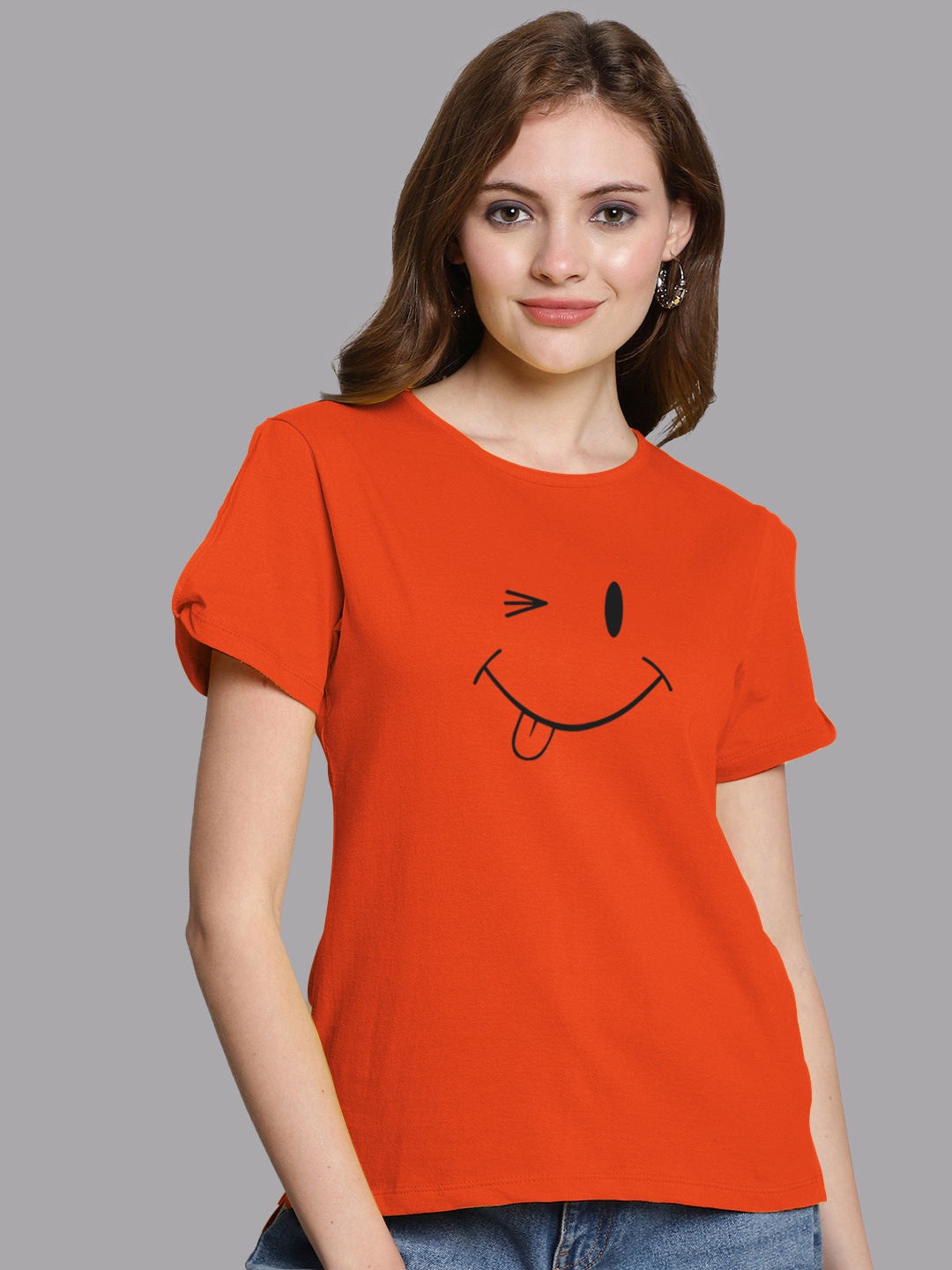 

FBAR Graphic Printed Slit Sleeves Pure Cotton Regular Top, Orange