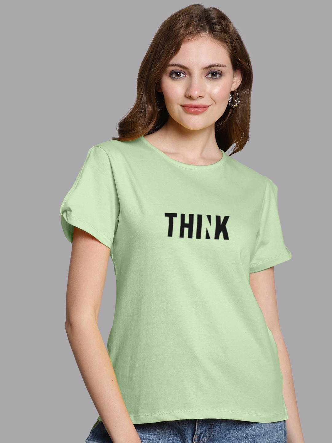 

FBAR Typography Printed Slit Sleeves Pure Cotton Regular Top, Sea green