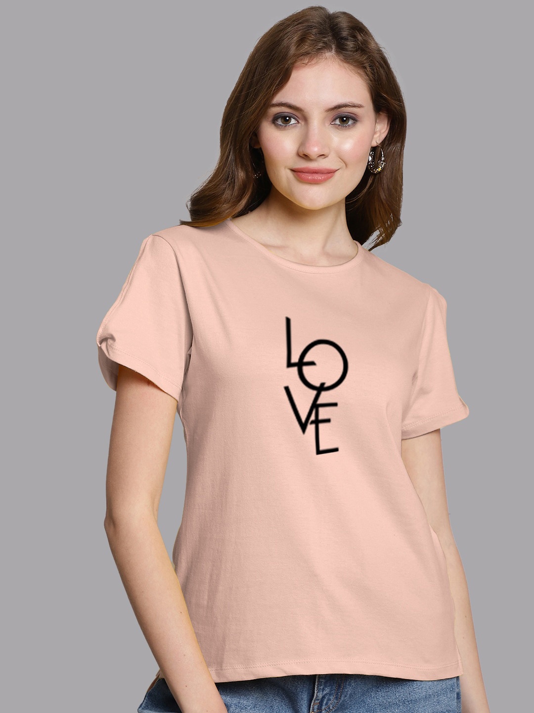 

FBAR Graphic Printed Slit Sleeves Pure Cotton Top, Coral