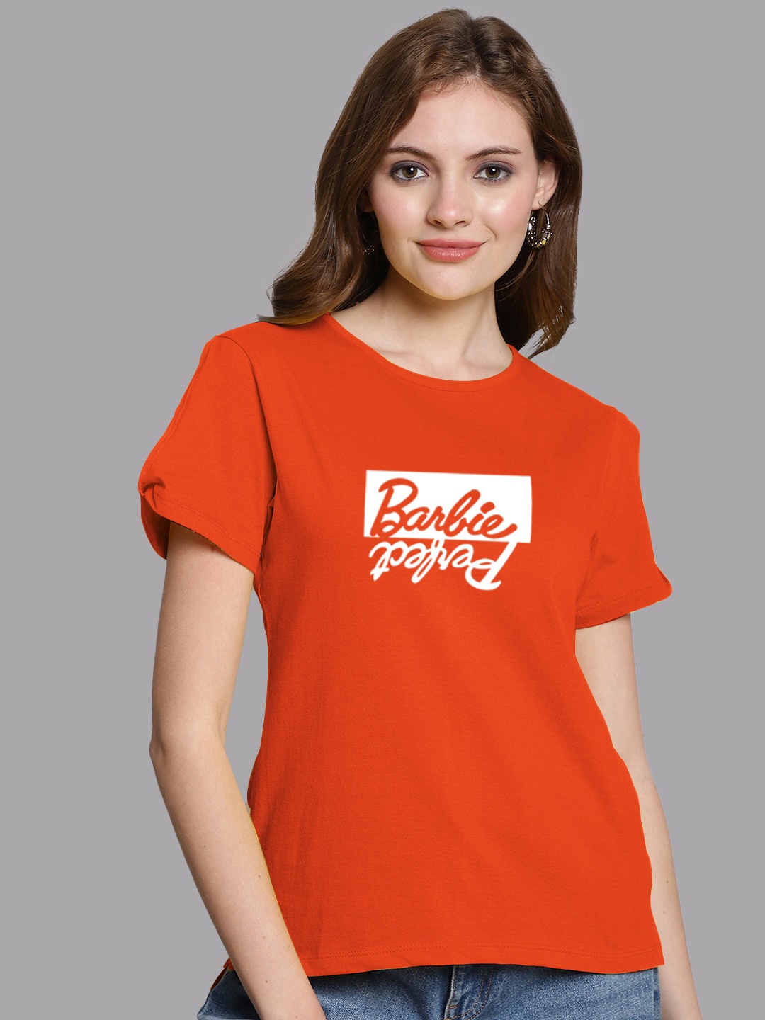 

FBAR Typography Printed Slit Sleeves Pure Cotton Top, Orange