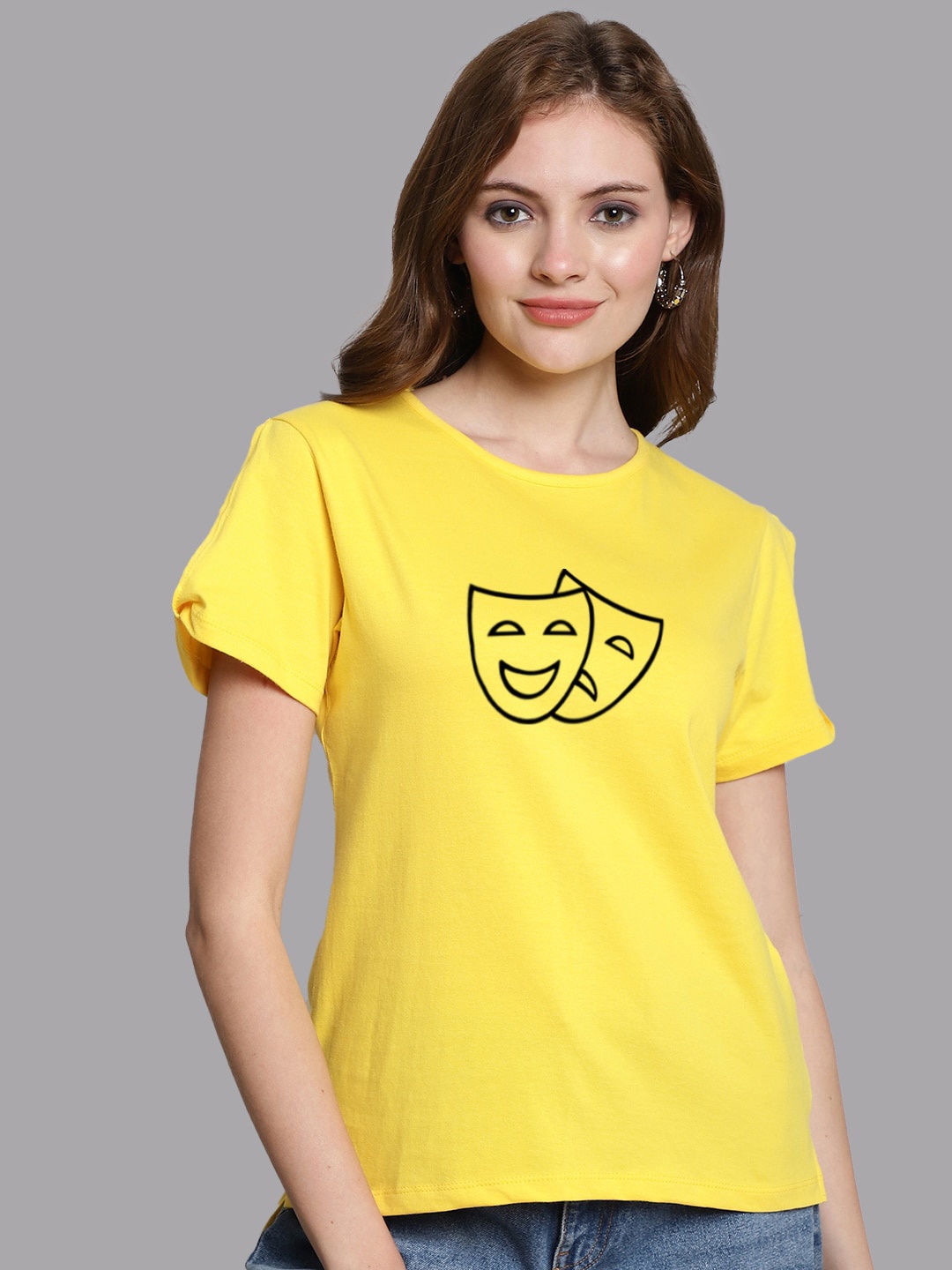 

FBAR Graphic Printed Slit Sleeves Pure Cotton Top, Yellow