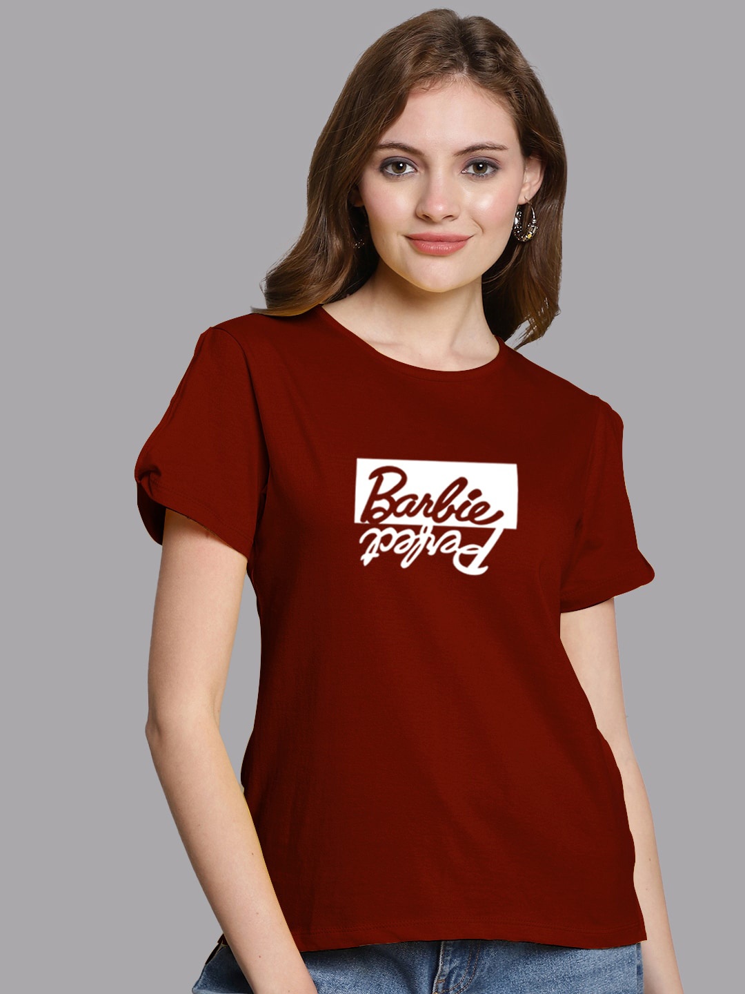 

FBAR Typography Printed Slit Sleeves Pure Cotton Top, Maroon